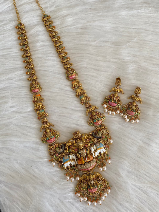 Matte finish pearl meenakari gaja lakshmi haar set dj-54672