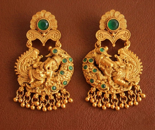 Antique gold tone emerald ganesha earrings-dj07970