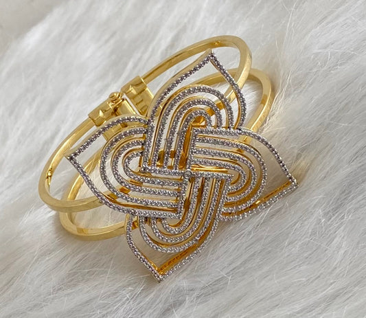 Two tone white stone openable rangoli kada/bangle Dj-53970