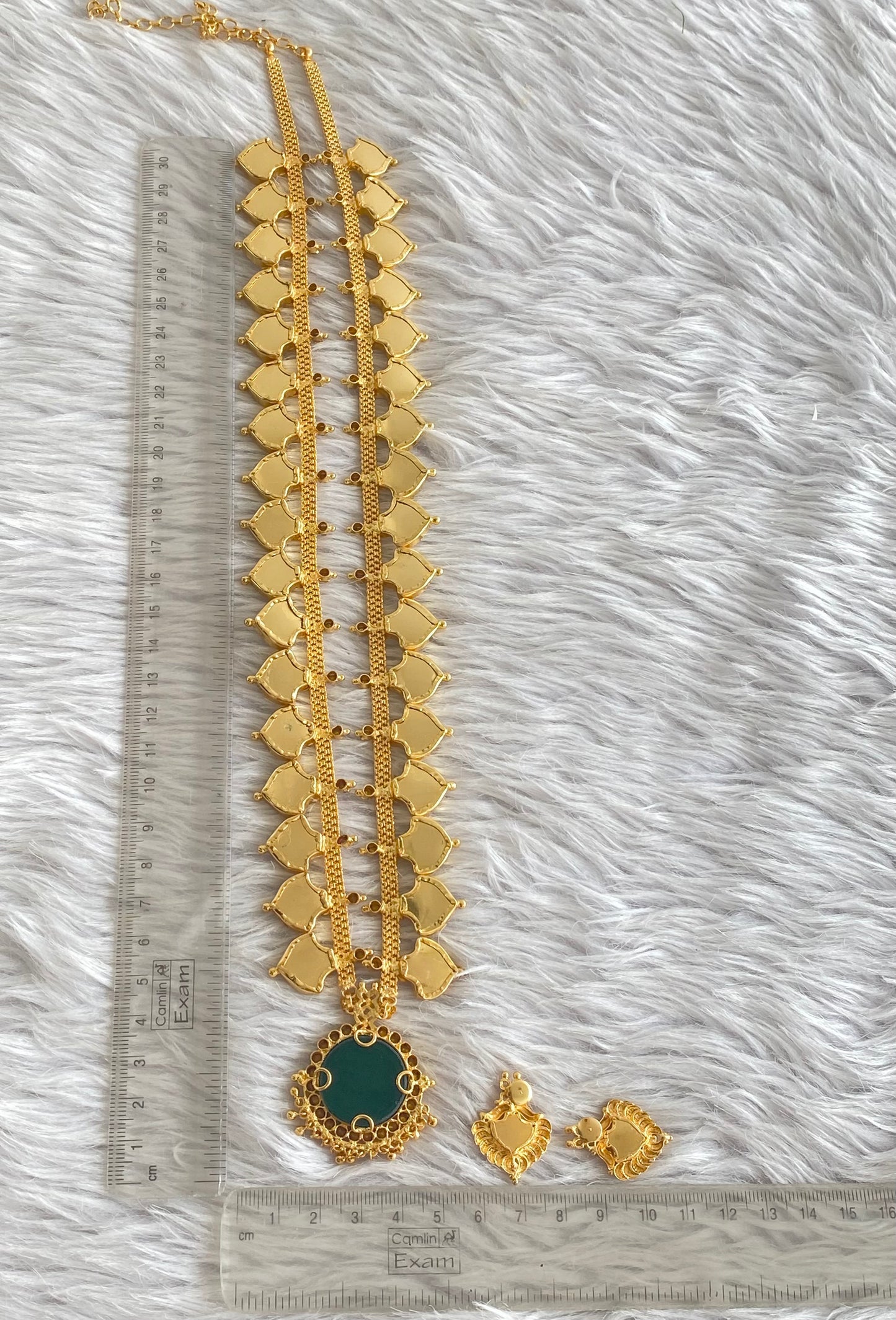 Gold Tone Green-pink Big Palakka Haar Set Dj-51122