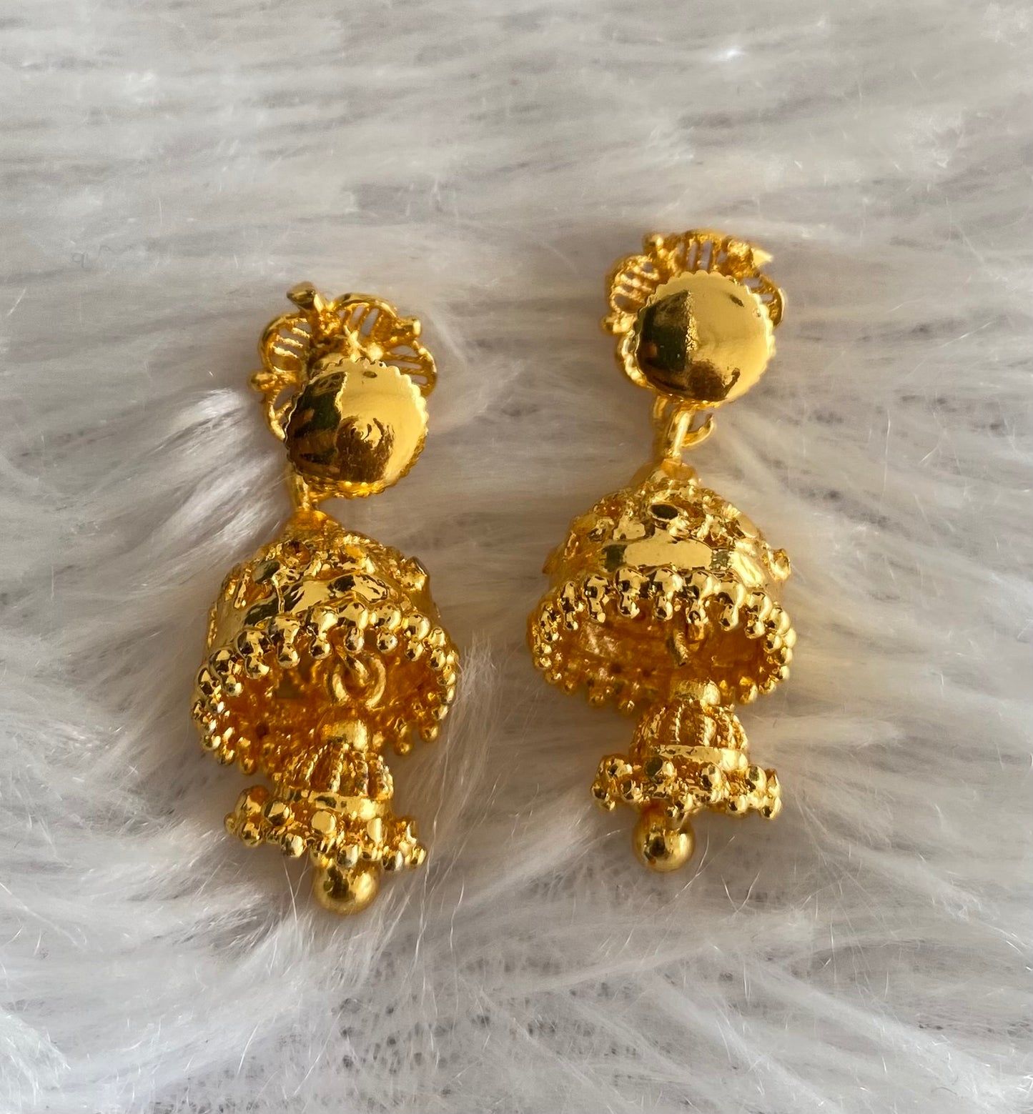 Gold tone green stone flower screw back step jhumkka-dj52885
