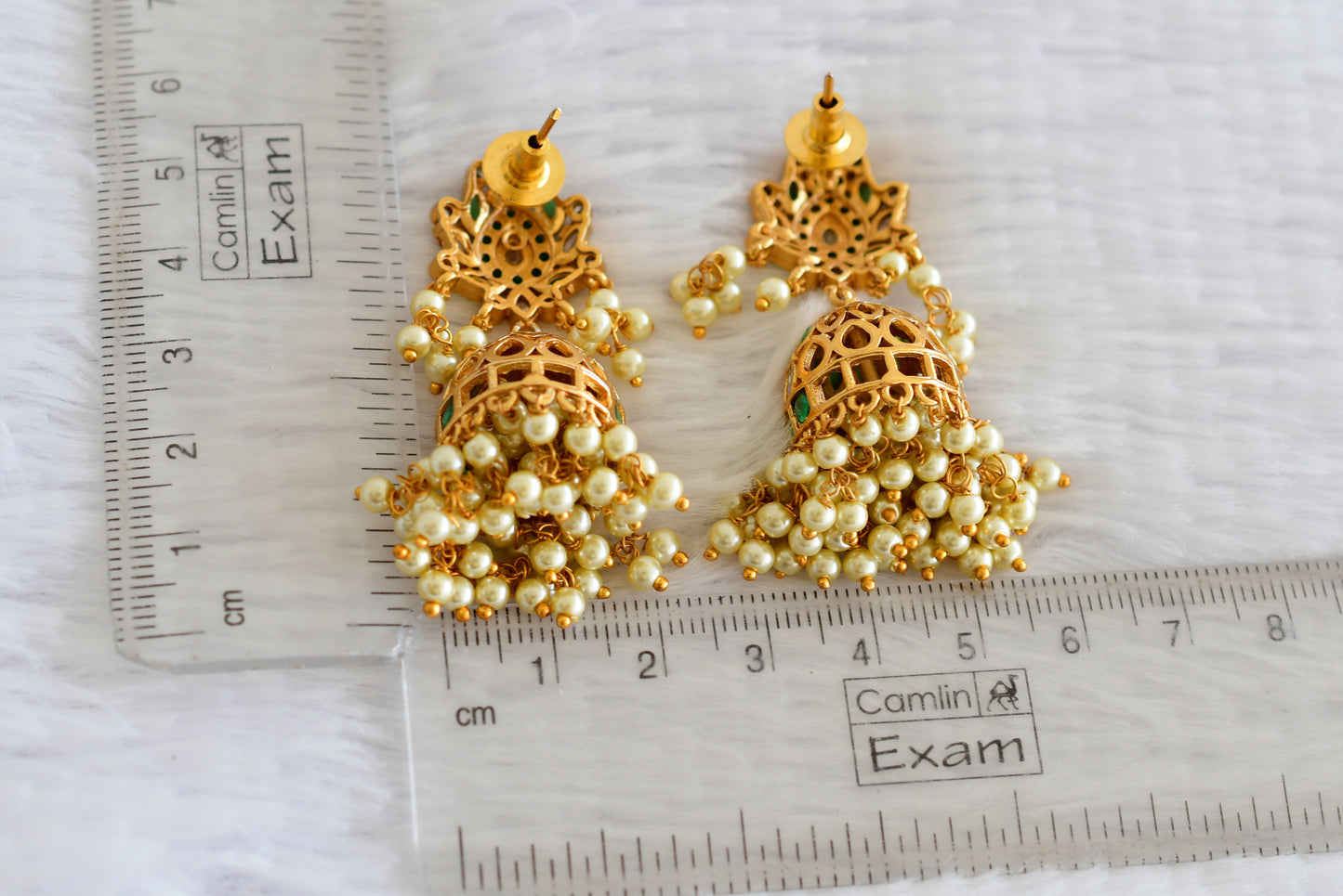 Matte finish green-white pearl lotus jhumkka dj-52152