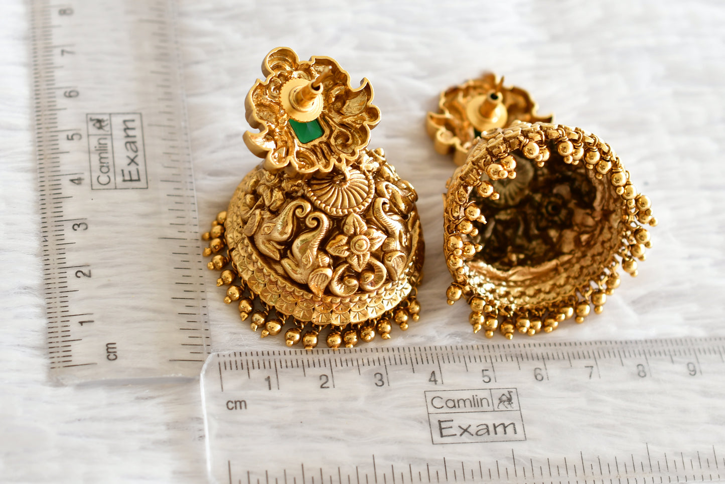 Antique gold tone green Nakshi huge elephant jhumkka dj-51878