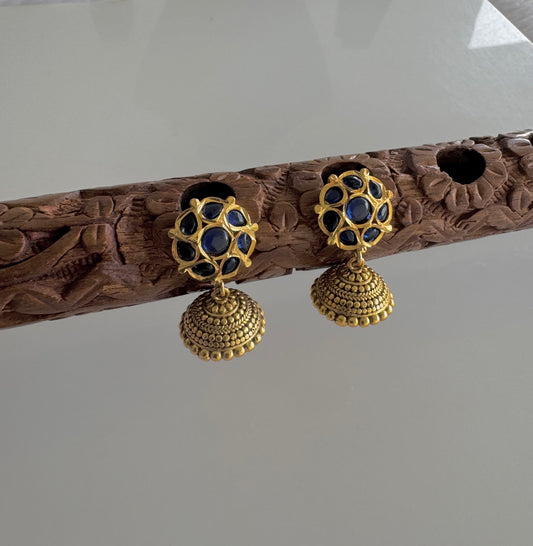 Antique finish blue kundan jadau jhumkka dj-51469