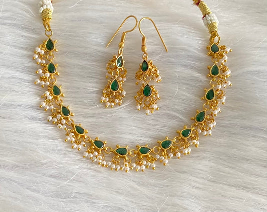 Antique gold tone green kundan jadau pearl necklace set dj-54151