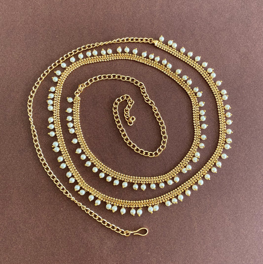 Antique gold tone pearl hip/waist chain dj-53205