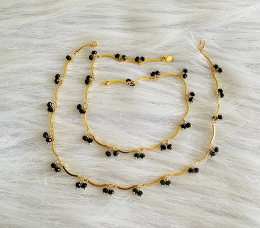 Gold tone 10.5 inches black beaded anklets dj-51311