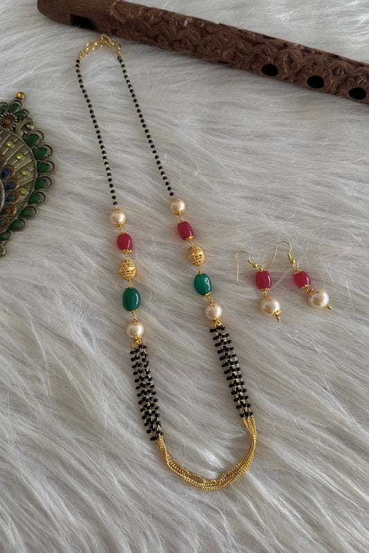 Matte gold Pink green pearl Mangalsutra Set Dj-51330