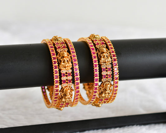 Antique gold tone cz white-ruby set of 6 lakshmi bangles(2.8) dj-51958