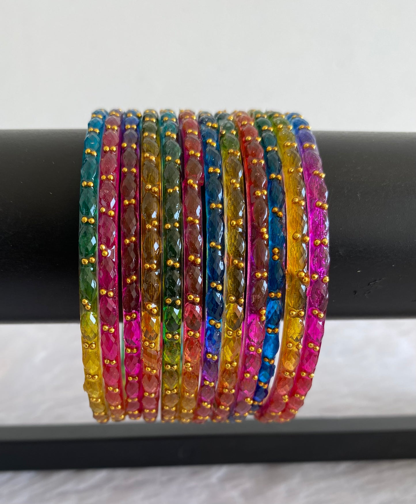 Set of 12 multi color glass bangles(2.8) dj-52854