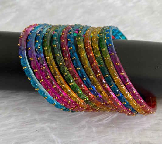 Set of 12 multi color glass bangles(2.8) dj-52854