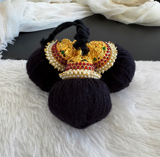 Gold tone kemp-green pearl lakshmi kuppulu (Hair accessory) dj-52764