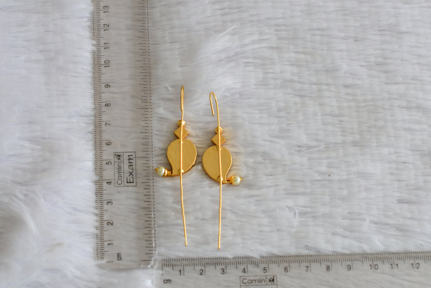 Gold tone pink-green-white kundan jadau mango bugadi needle earrings dj-52462