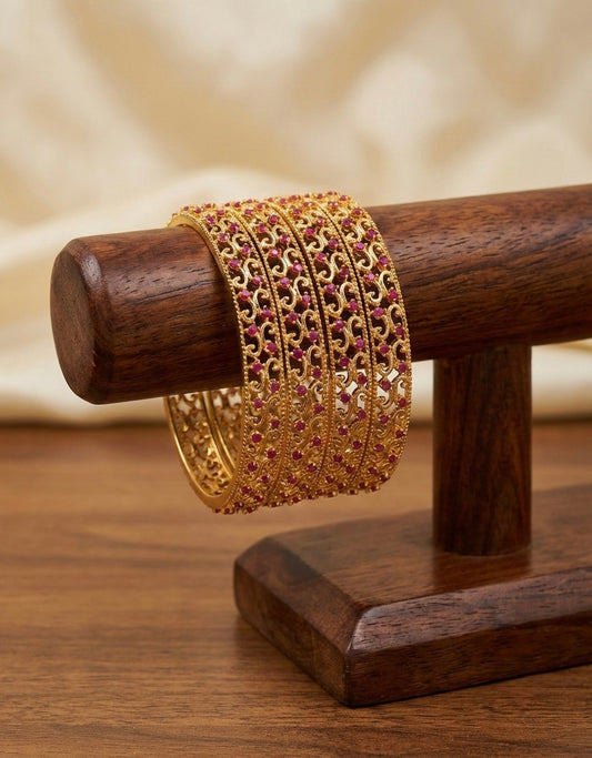 Gold tone Ruby Set Of 4 Bangles(2.6) dj-09532