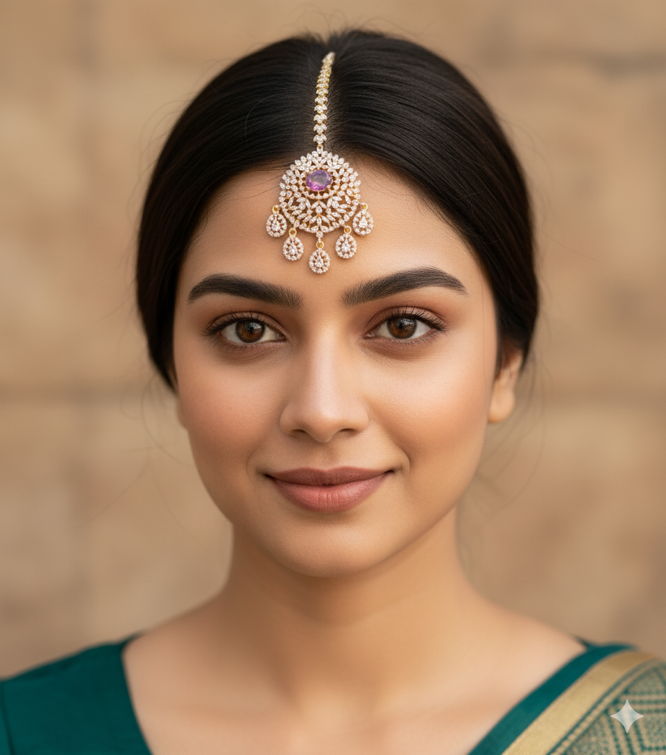 Two tone cz-purple thilak stone tikka dj-51366