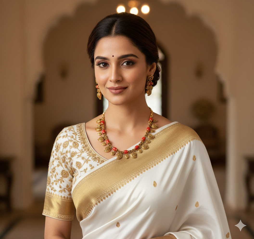 Matte finish coral beaded mango necklace set dj-52080