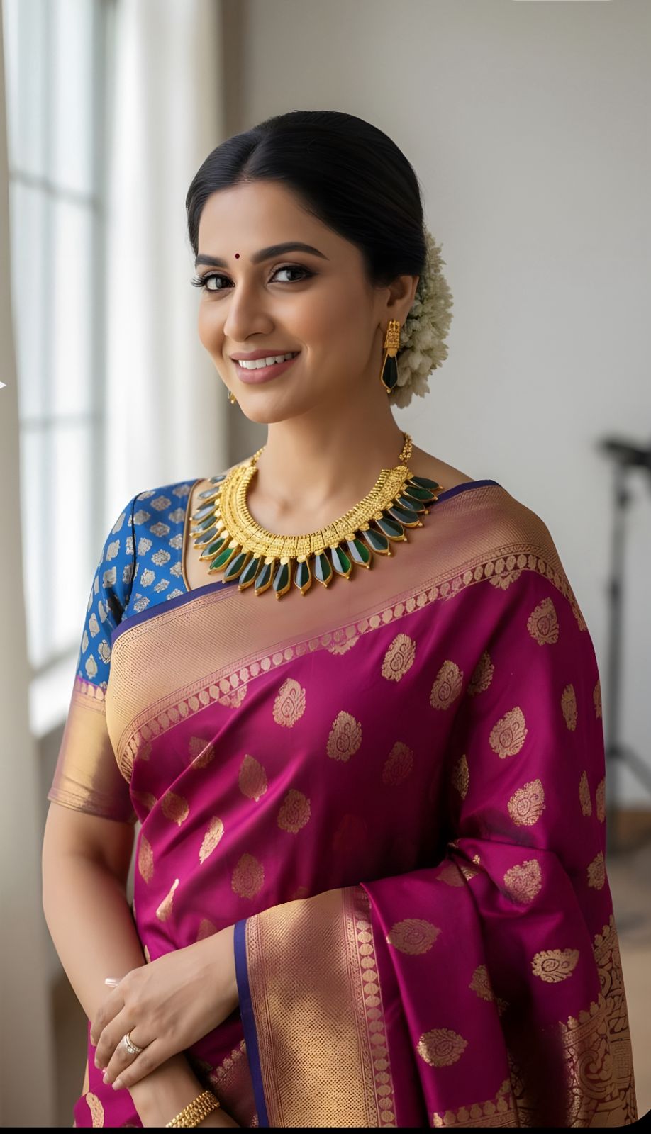 Gold look alike green-pink kerala style nagapadam big necklace dj-51720