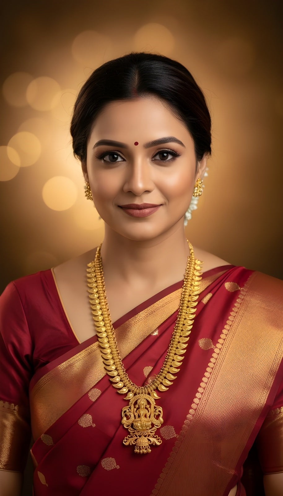 Gold look alike kerala style ad pink lakshmi mango haar dj-51642