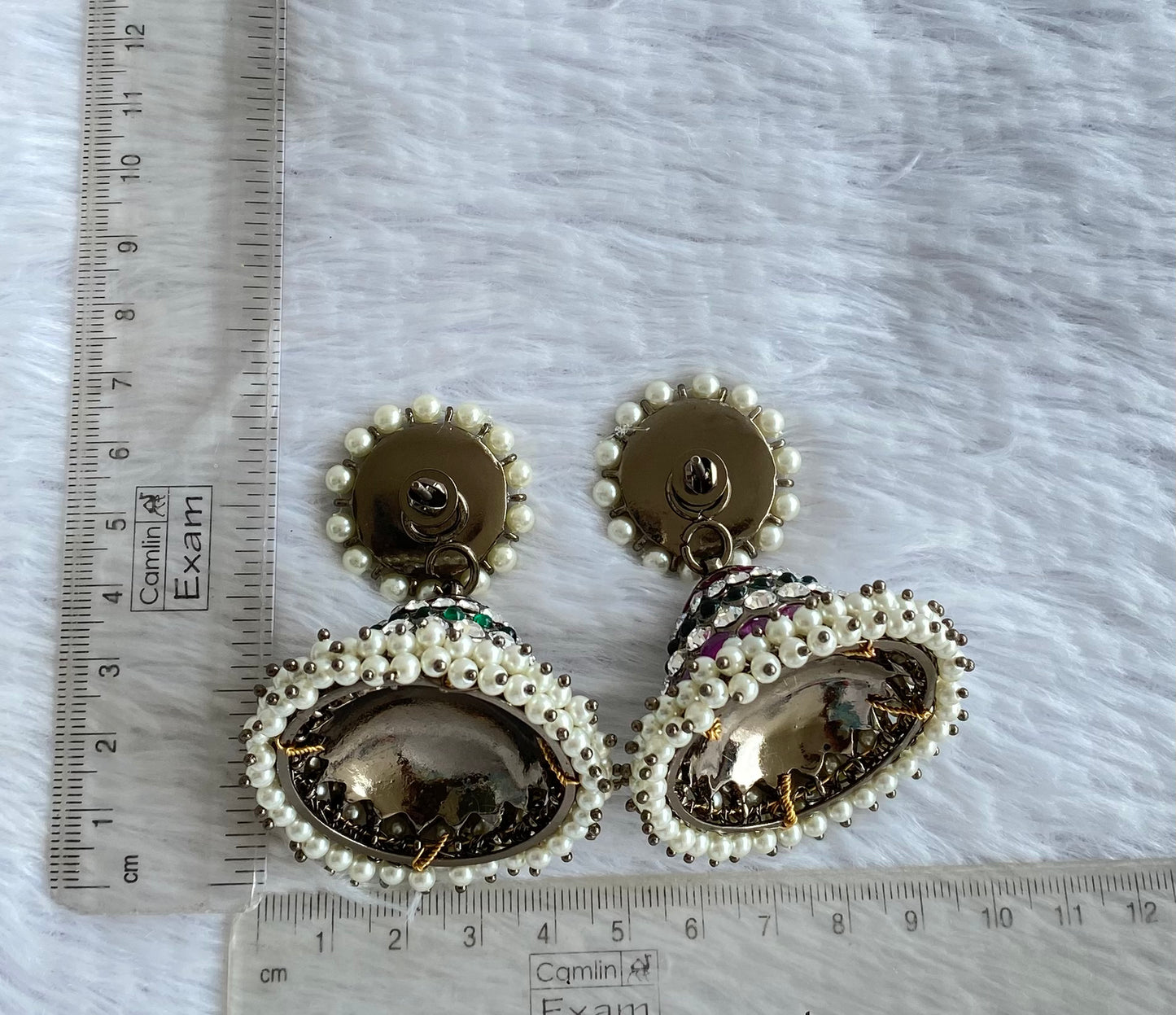 Black finish precious kemp-green-white pearl huge jhumkka dj-50630