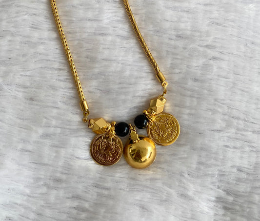 Gold tone black bead lakshmi coin bottu mangalyam dj-50995