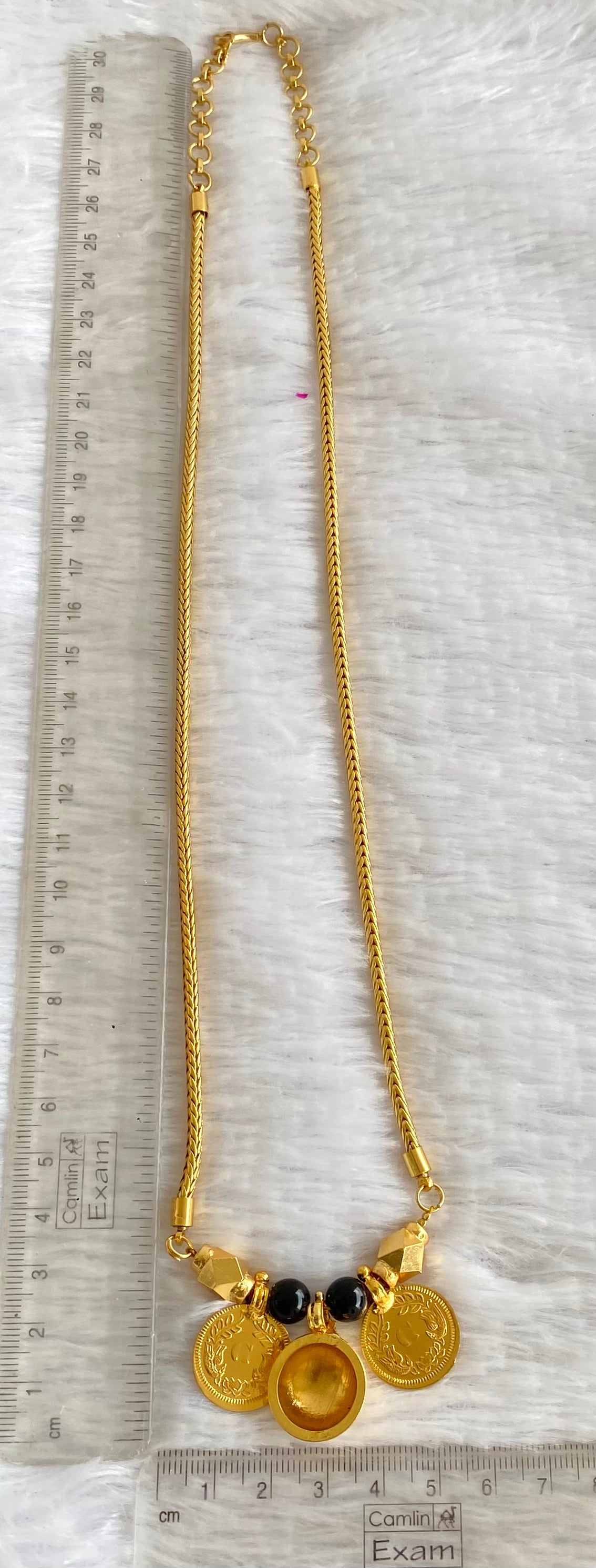 Gold tone black bead lakshmi coin bottu mangalyam dj-50995