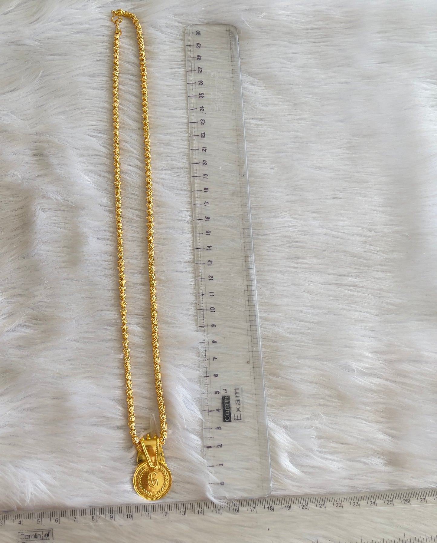 Gold tone Keral style Green Lakshmi coin pendant with chain dj-42525