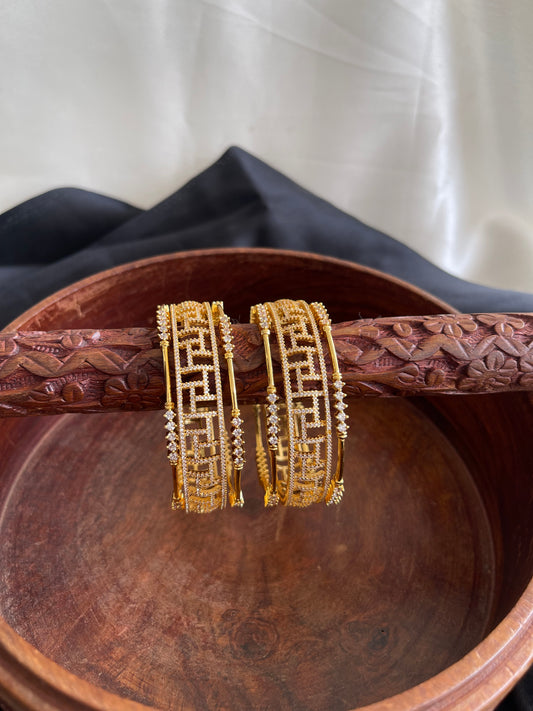 Gold tone Cz Set of 6 Geometric shape Bangles(2.6) dj-42586