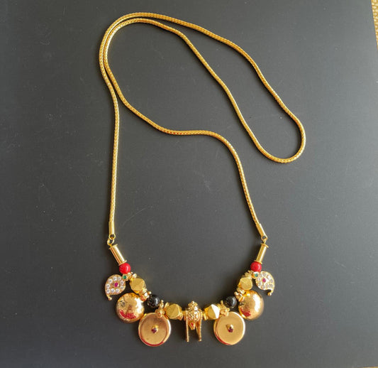 Gold tone 30 inches black and red beads manglayam with stone mango addon dj-43032