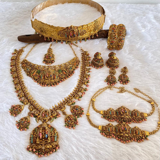 Matte finish srinivasa kalyana bridal set with meenakari work dj-52708
