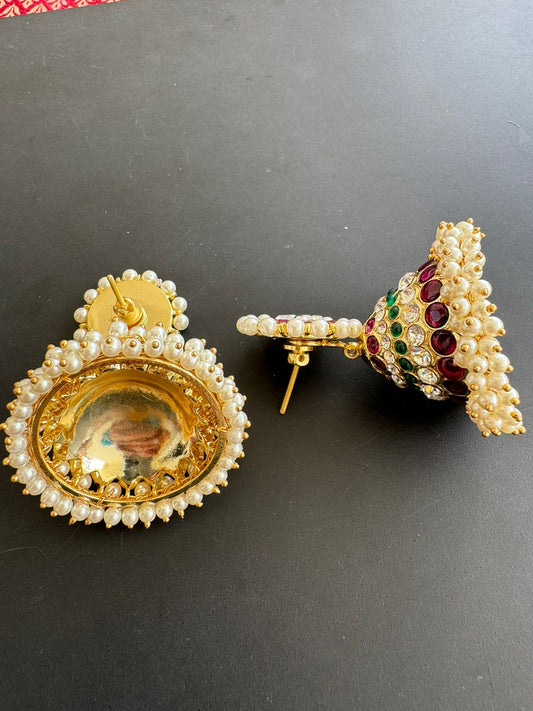 Gold tone precious kemp pearl huge heavy jhumkka DJ-48771