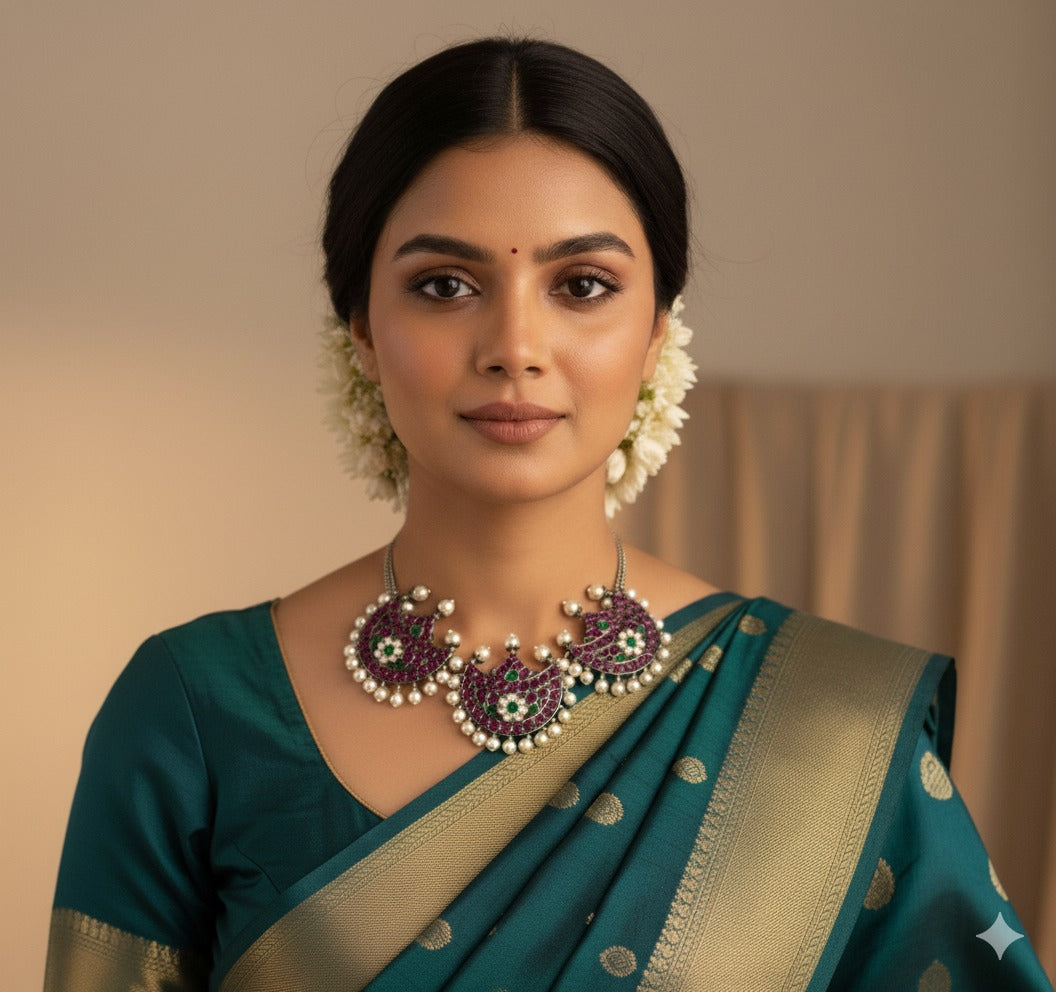 Black finish precious kemp pearl moon necklace Dj-51170