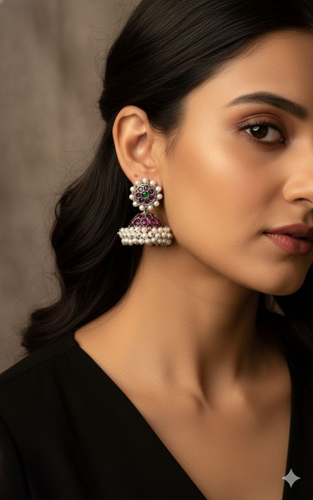 Black finish precious kemp pearl jhumkka dj51025