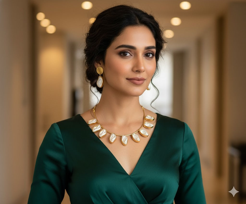 Gold tone pearl hasli necklace set dj-51248