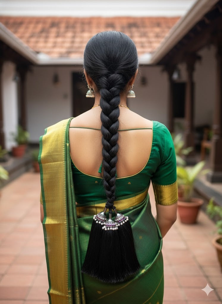 Black finish AD precious kemp-green pearl kuppulu/kunjalam dj-51182