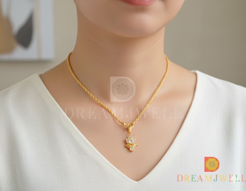 Gold tone white Lotus pendant with chain dj-37303