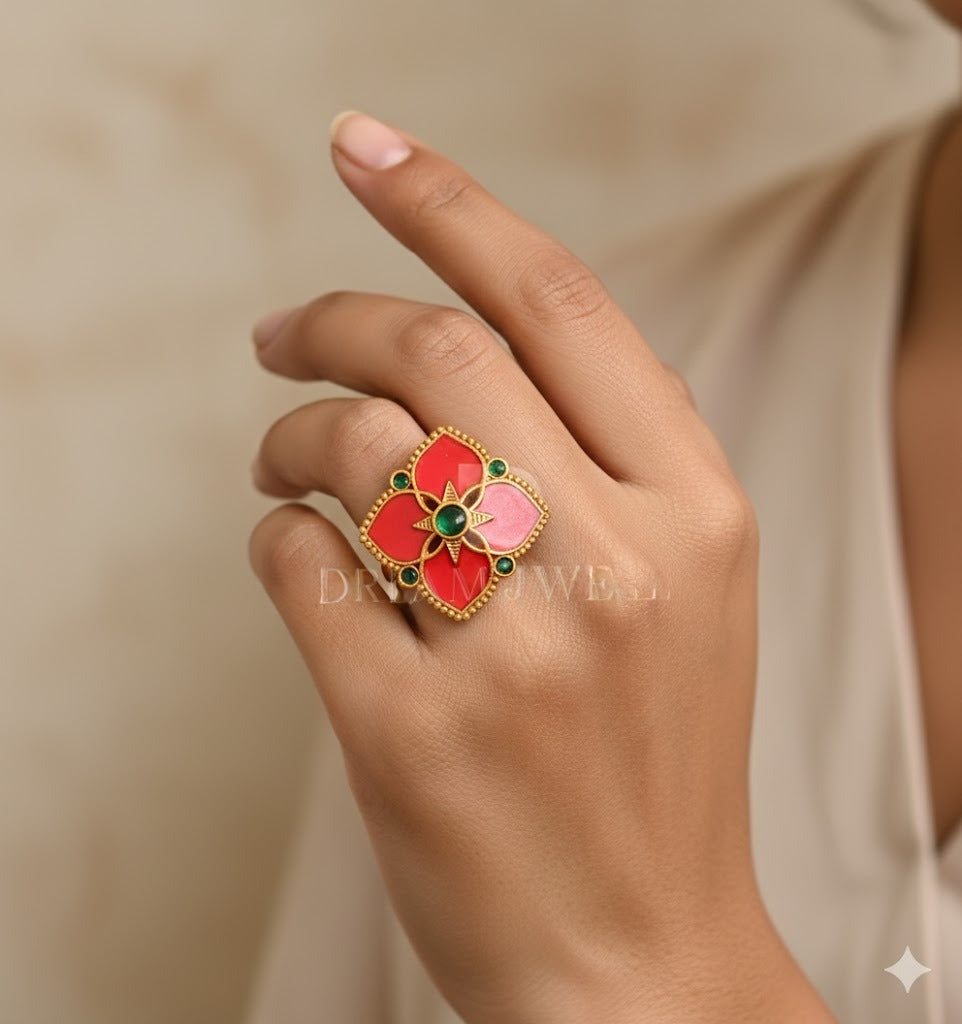 Matte finish red adjustable enamel finger ring dj-37154