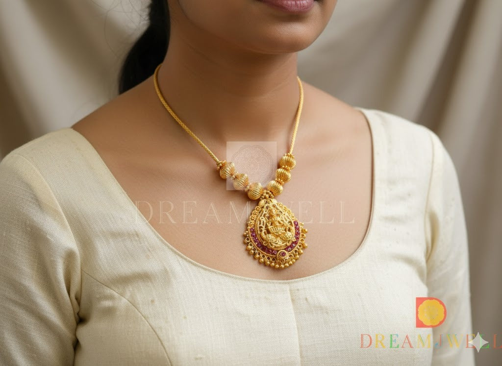 Gold tone ruby stone Lakshmi kodi necklace dj-37283