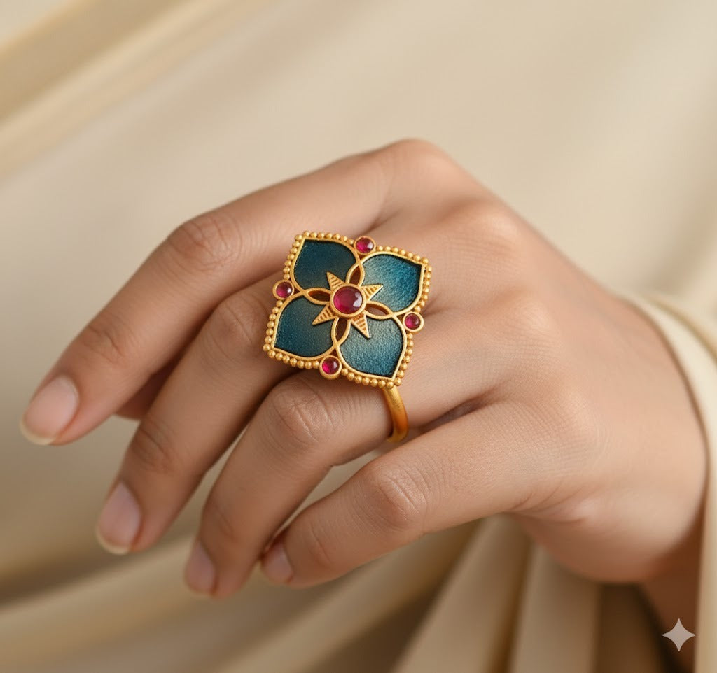 Matte finish blue adjustable enamel finger ring dj-37155