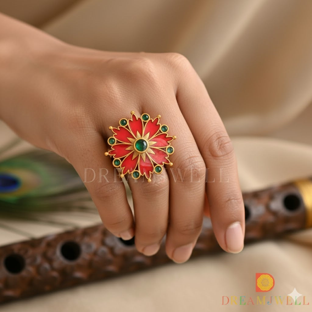 Matte finish red adjustable enamel finger ring dj-37157