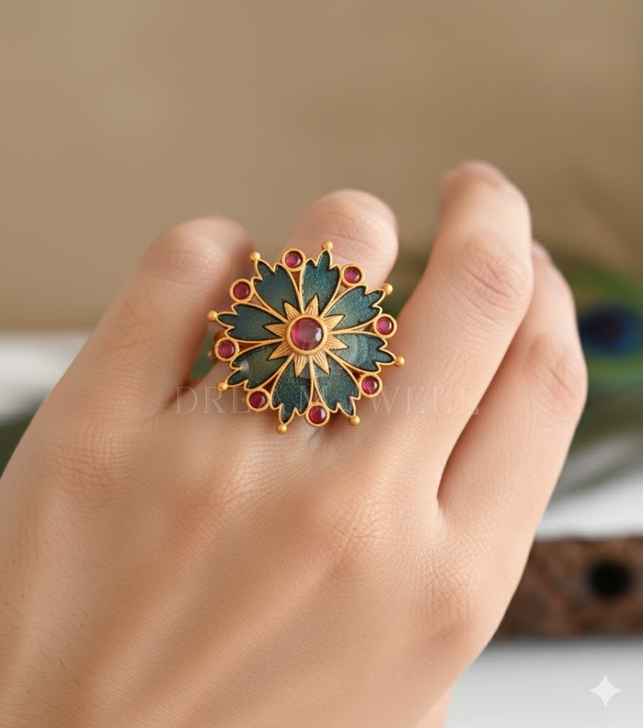 Matte finish blue adjustable enamel finger ring dj-37158