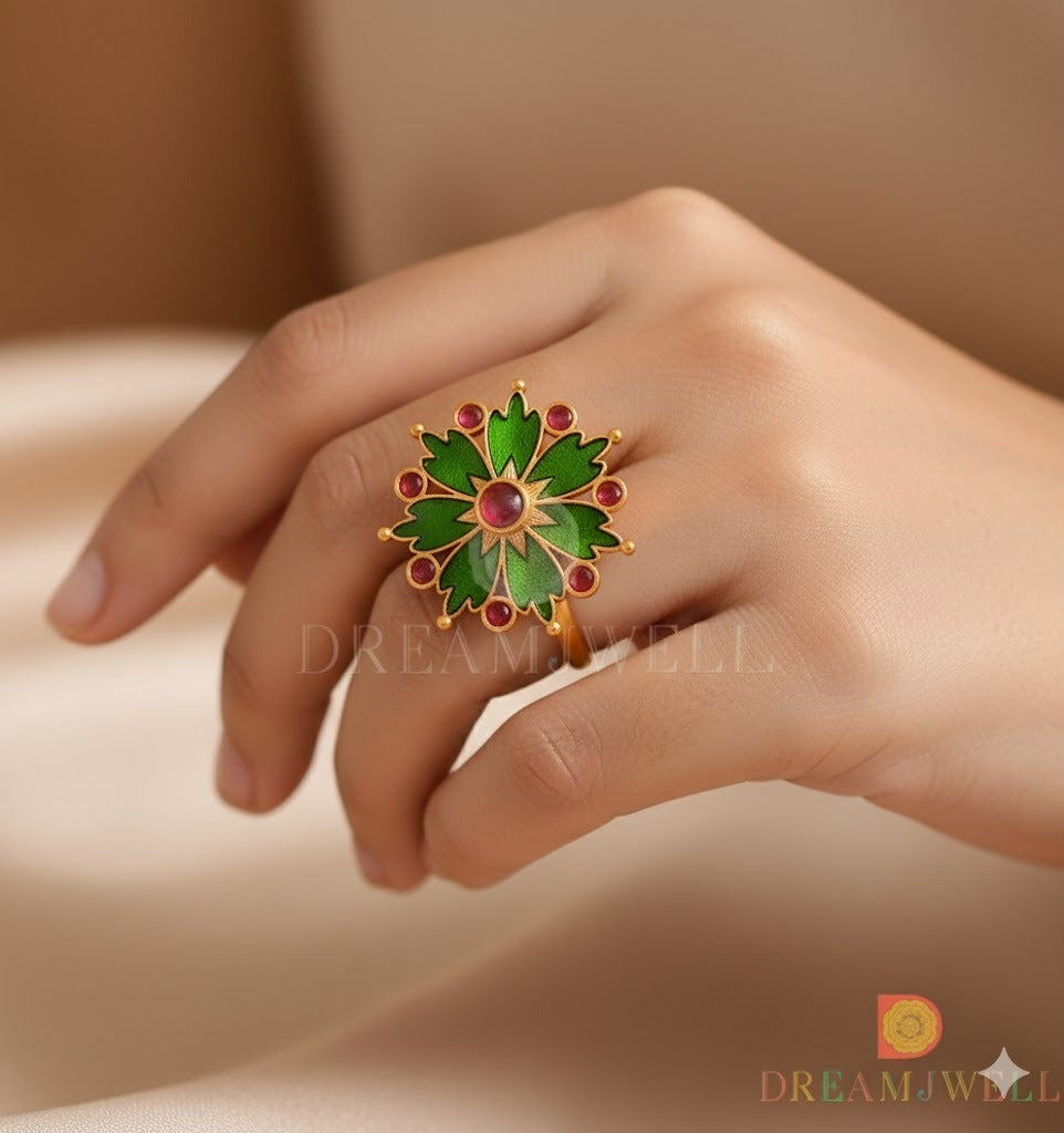 Matte finish green adjustable enamel finger ring dj-37159