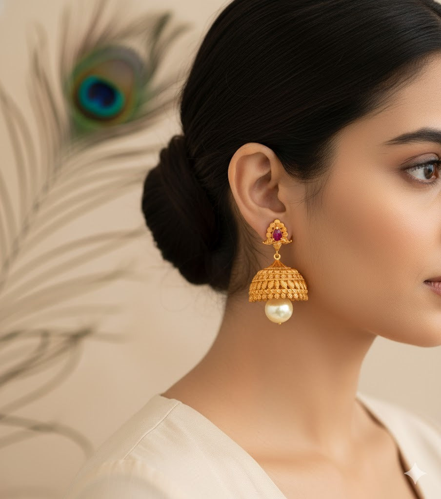 Matte finish ruby stone jhumkka dj-37251