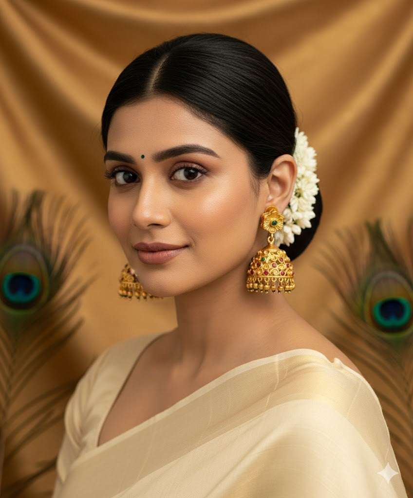 Matte finish pink-green flower designer jhumkka dj-37275