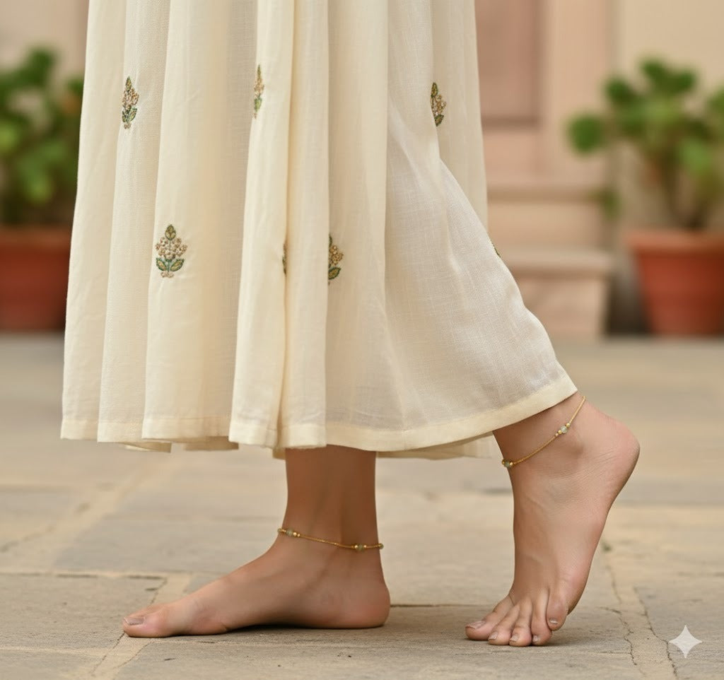 Gold tone 10.5 inches green beaded anklets dj-51313