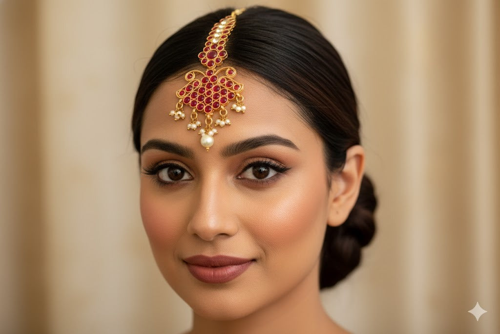 Antique gold tone cz kemp maang tikka dj-13769