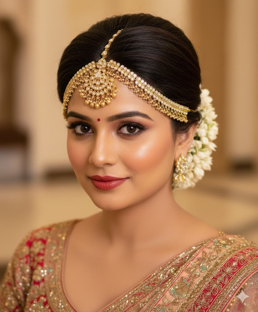 Matte finish white flower maang tikka dj-51378