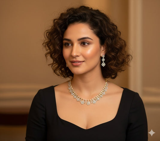 Two tone white flower necklace set dj-51973