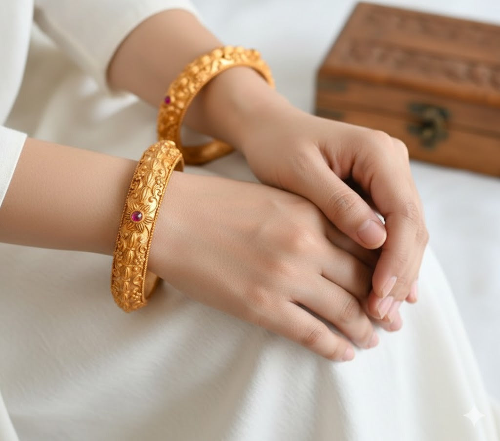 Matte finish pink-green flower bangles (2.4) dj-19658