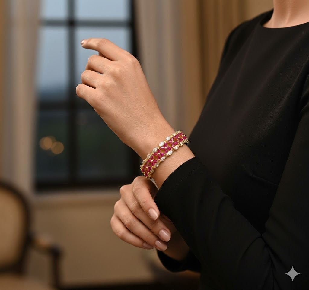 Gold tone cz ruby-white bracelet dj-19720