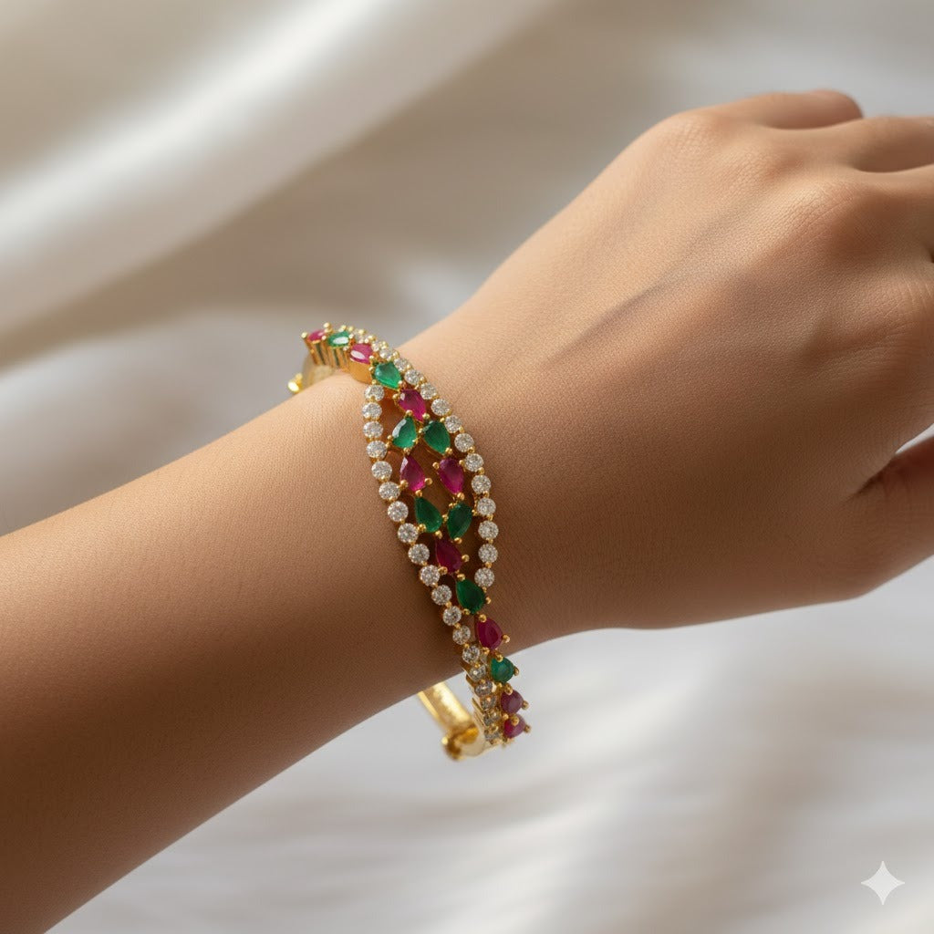 Gold tone cz ruby-emerald bracelet dj-19718